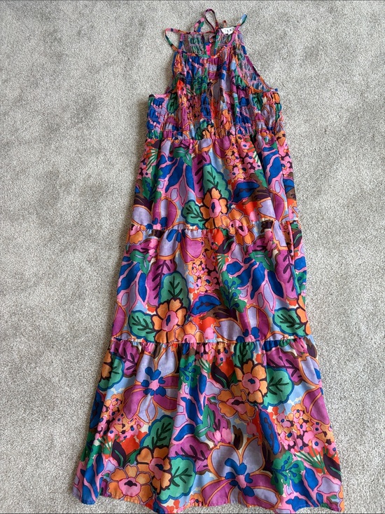 THML Dresses & Skirts - THML Multicolor Floral Party Dress - Vibrant Green & Purple